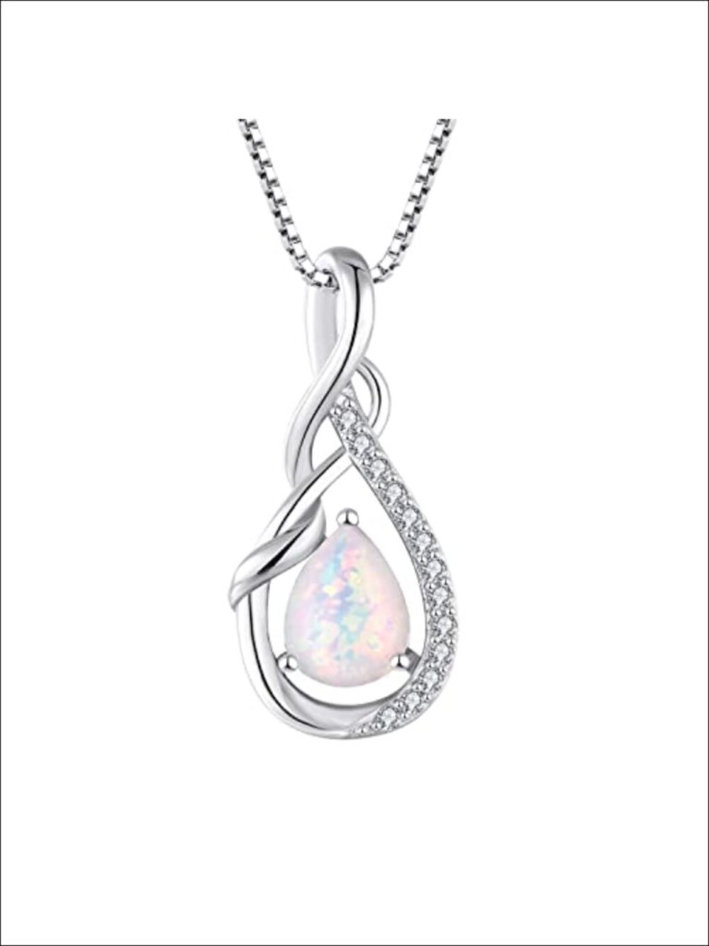 Sterling Silver Infinity Teardrop Pendant Necklace Opal CZ Women Jewelry Gift